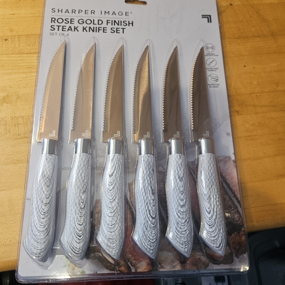 Shaper Image Rose Gold Finish Steak Knife Set Of 6 - NEW